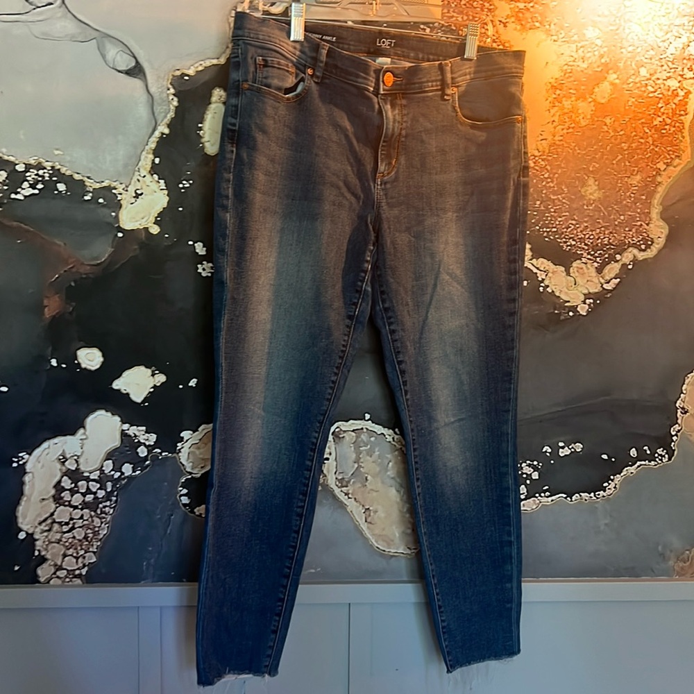 LOFT Modern Skinny Ankle Jeans Size 12 | Raw Hem, Stretch Denim